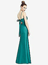 Front View Thumbnail - Jade Open-Back Bow Tie Satin Trumpet Gown