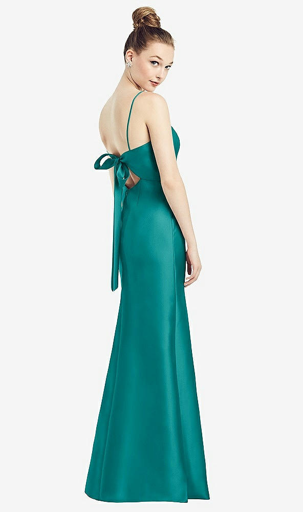Front View - Jade Open-Back Bow Tie Satin Trumpet Gown