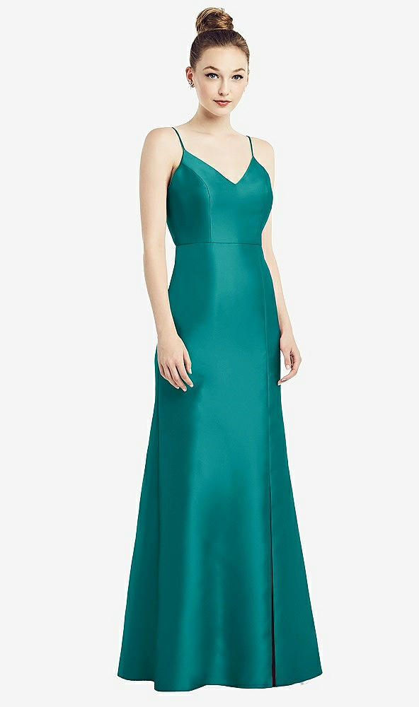 Back View - Jade Open-Back Bow Tie Satin Trumpet Gown