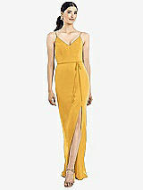 Rear View Thumbnail - NYC Yellow Ruffled Back Chiffon Dress with Jeweled Sash