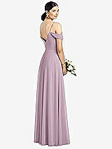 Rear View Thumbnail - Suede Rose Cold-Shoulder V-Back Chiffon Maxi Dress