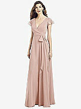 Front View Thumbnail - Toasted Sugar Flutter Sleeve Faux Wrap Chiffon Dress