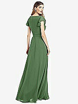 Rear View Thumbnail - Vineyard Green Flutter Sleeve Faux Wrap Chiffon Dress