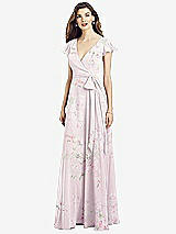 Front View Thumbnail - Watercolor Print Flutter Sleeve Faux Wrap Chiffon Dress