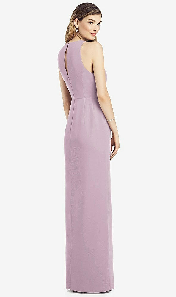 Back View - Suede Rose Sleeveless Chiffon Dress with Draped Front Slit