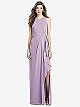 Front View Thumbnail - Pale Purple Sleeveless Chiffon Dress with Draped Front Slit