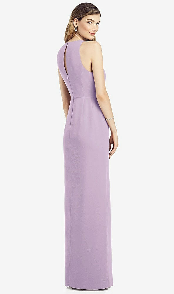 Back View - Pale Purple Sleeveless Chiffon Dress with Draped Front Slit