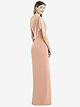 Rear View Thumbnail - Pale Peach One-Shoulder Chiffon Dress with Draped Front Slit