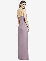 Rear View Thumbnail - Lilac Dusk Spaghetti Strap Draped Skirt Gown with Front Slit