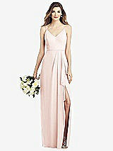Front View Thumbnail - Blush Spaghetti Strap Draped Skirt Gown with Front Slit