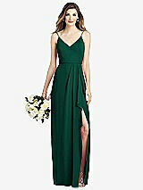 Front View Thumbnail - Hunter Green Spaghetti Strap Draped Skirt Gown with Front Slit
