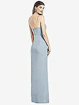 Rear View Thumbnail - Mist Spaghetti Strap Draped Skirt Gown with Front Slit
