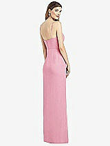 Rear View Thumbnail - Peony Pink Spaghetti Strap Draped Skirt Gown with Front Slit