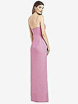 Rear View Thumbnail - Powder Pink Spaghetti Strap Draped Skirt Gown with Front Slit
