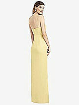 Rear View Thumbnail - Pale Yellow Spaghetti Strap Draped Skirt Gown with Front Slit
