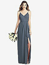 Front View Thumbnail - Silverstone Spaghetti Strap Draped Skirt Gown with Front Slit