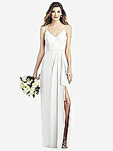 Front View Thumbnail - White Spaghetti Strap Draped Skirt Gown with Front Slit