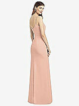 Rear View Thumbnail - Pale Peach Spaghetti Strap V-Back Crepe Gown with Front Slit