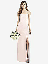 Front View Thumbnail - Blush Spaghetti Strap V-Back Crepe Gown with Front Slit