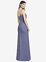 Rear View Thumbnail - French Blue Spaghetti Strap V-Back Crepe Gown with Front Slit