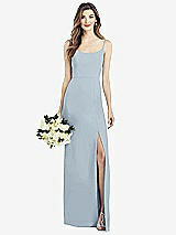 Front View Thumbnail - Mist Spaghetti Strap V-Back Crepe Gown with Front Slit