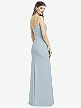 Rear View Thumbnail - Mist Spaghetti Strap V-Back Crepe Gown with Front Slit