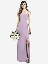 Front View Thumbnail - Pale Purple Spaghetti Strap V-Back Crepe Gown with Front Slit