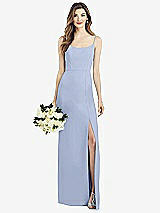 Front View Thumbnail - Sky Blue Spaghetti Strap V-Back Crepe Gown with Front Slit