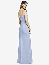 Rear View Thumbnail - Sky Blue Spaghetti Strap V-Back Crepe Gown with Front Slit