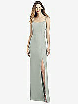 Alt View 1 Thumbnail - Willow Green Spaghetti Strap V-Back Crepe Gown with Front Slit