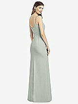 Rear View Thumbnail - Willow Green Spaghetti Strap V-Back Crepe Gown with Front Slit
