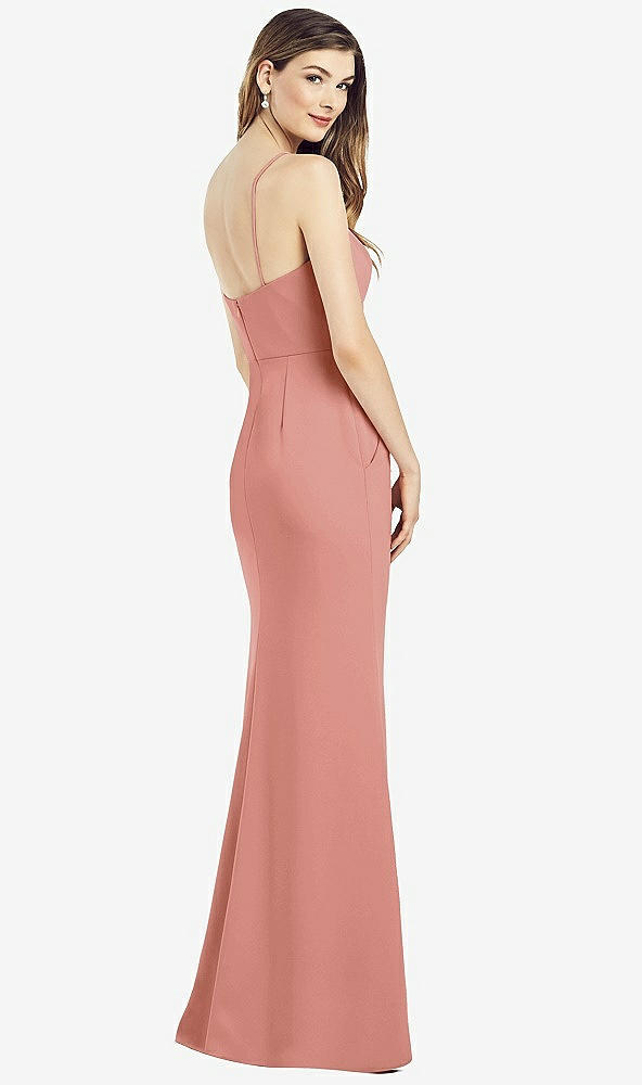 Back View - Desert Rose Spaghetti Strap A-line Crepe Dress with Pockets