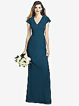 Front View Thumbnail - Atlantic Blue Cap Sleeve A-line Crepe Gown with Pockets