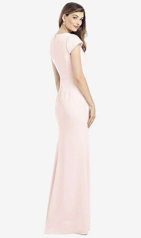 Back View - Blush Cap Sleeve A-line Crepe Gown with Pockets