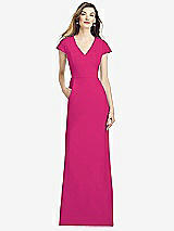 Alt View 1 Thumbnail - Think Pink Cap Sleeve A-line Crepe Gown with Pockets