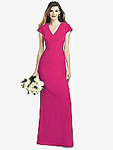 Front View Thumbnail - Think Pink Cap Sleeve A-line Crepe Gown with Pockets