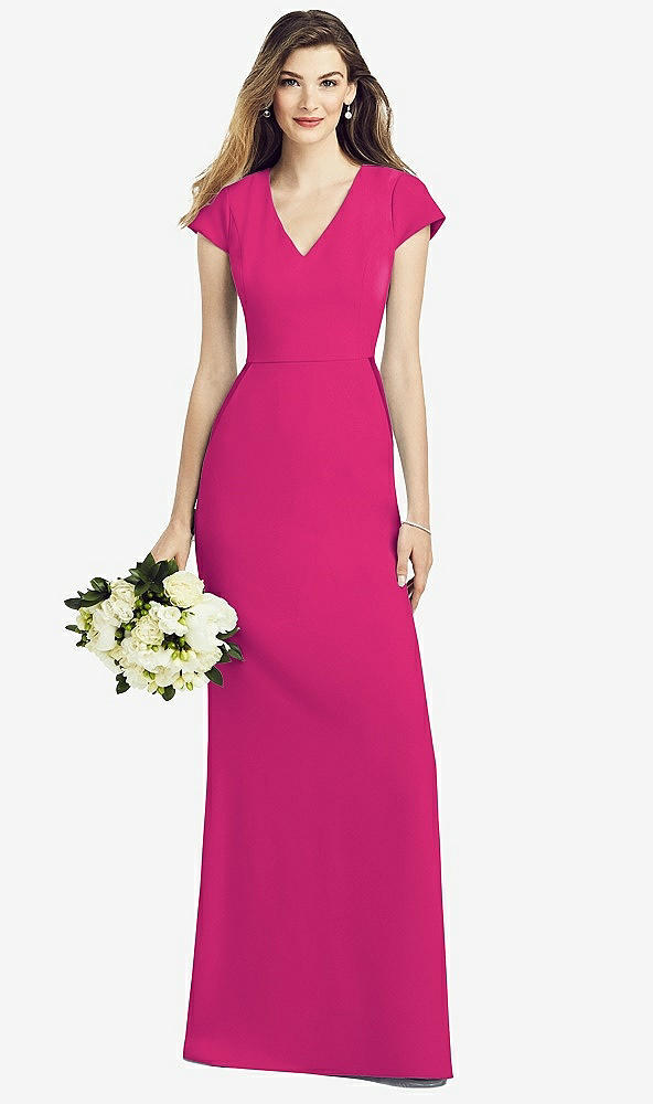 Front View - Think Pink Cap Sleeve A-line Crepe Gown with Pockets