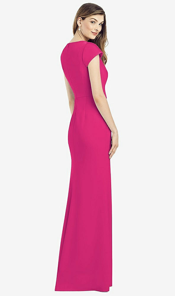 Back View - Think Pink Cap Sleeve A-line Crepe Gown with Pockets
