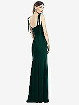 Rear View Thumbnail - Evergreen Flat Tie-Shoulder Crepe Trumpet Gown with Front Slit