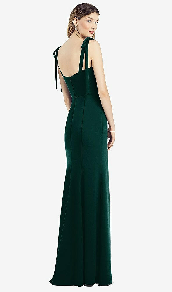 Back View - Evergreen Flat Tie-Shoulder Crepe Trumpet Gown with Front Slit