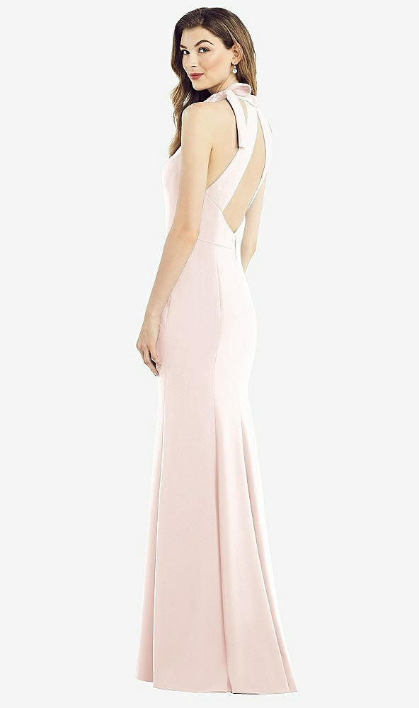 Front View - Blush Bow-Neck Open-Back Trumpet Gown