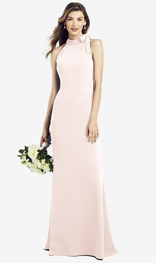 Back View - Blush Bow-Neck Open-Back Trumpet Gown