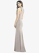 Front View Thumbnail - Taupe Bow-Neck Open-Back Trumpet Gown