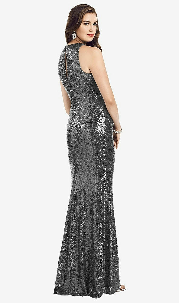 Back View - Stardust Long Sequin Sleeveless Gown with Front Slit