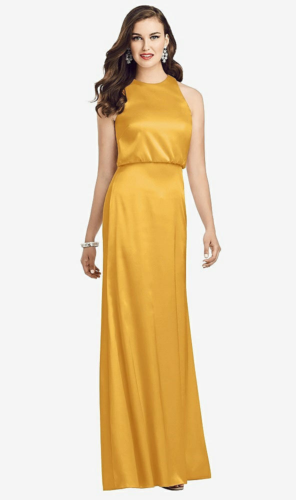 Front View - NYC Yellow Sleeveless Blouson Bodice Trumpet Gown