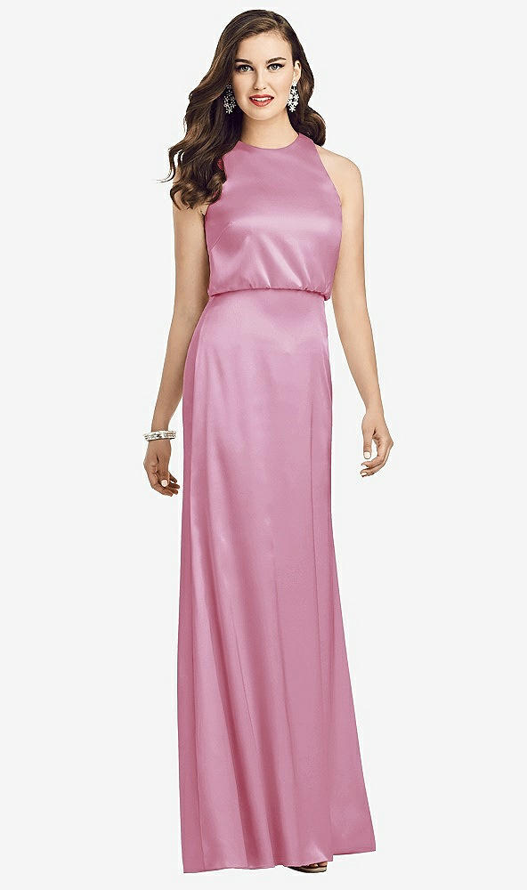 Front View - Powder Pink Sleeveless Blouson Bodice Trumpet Gown