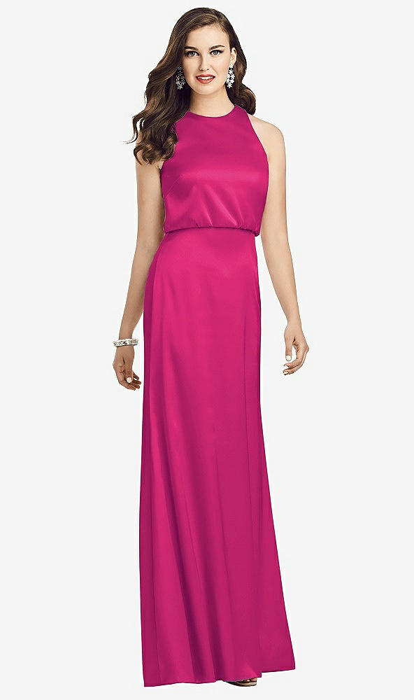 Front View - Think Pink Sleeveless Blouson Bodice Trumpet Gown