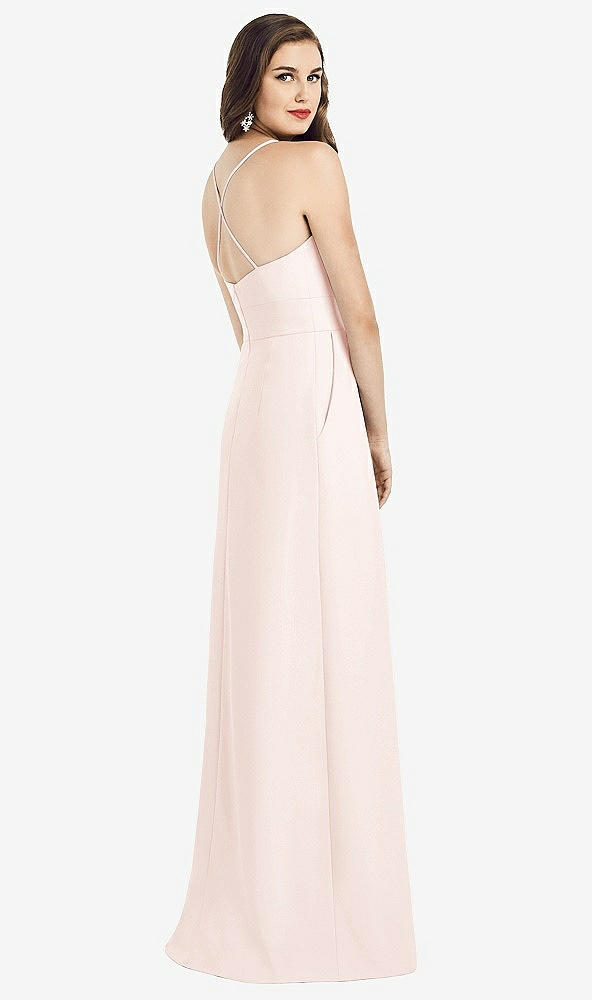 Back View - Blush Criss Cross Back Crepe Halter Dress with Pockets