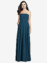 Front View Thumbnail - Atlantic Blue Strapless Pleated Skirt Crepe Dress with Pockets