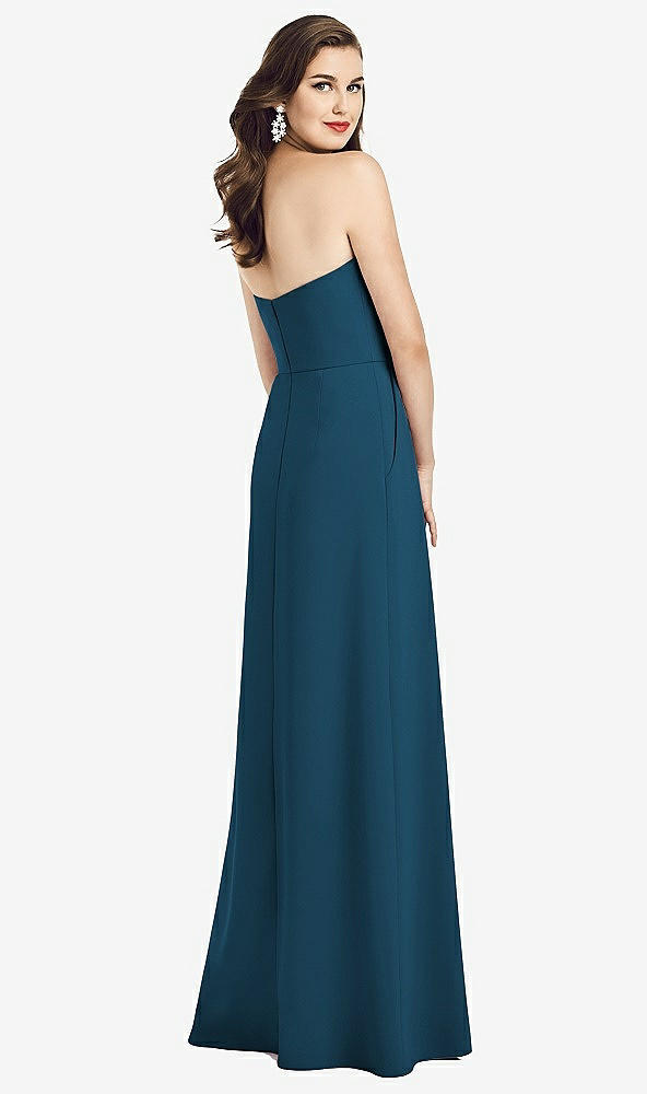 Back View - Atlantic Blue Strapless Pleated Skirt Crepe Dress with Pockets